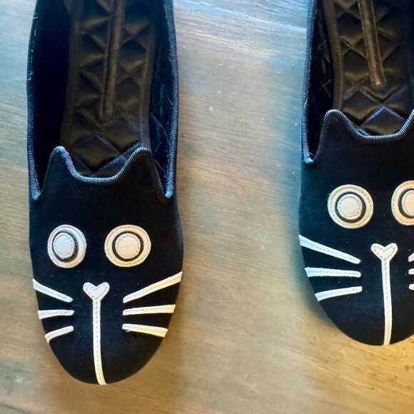 MARC by Marc Jacobs 39.5 Rue Kitty Velvet Loafers Black Cat Face Flats Slip Ons - Picture 4 of 8